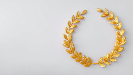 This elegant golden laurel wreath design beautifully contrasts against a soft white background, symbolizing achievement, honor, and celebration. Ideal for award-themed projects.の素材