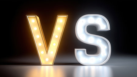 This striking image features illuminated letters "V" and "S," showcasing a dynamic representation of competition. Ideal for promotional materials.の素材
