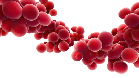 This vibrant illustration showcases abstract red blood cells in motion against a clean white background. Perfect for representing health, science, and medicine.の素材