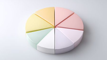This image showcases a colorful pie chart divided into segments, ideal for representing data visually. It serves as a valuable tool for business presentations and marketing strategies.の素材