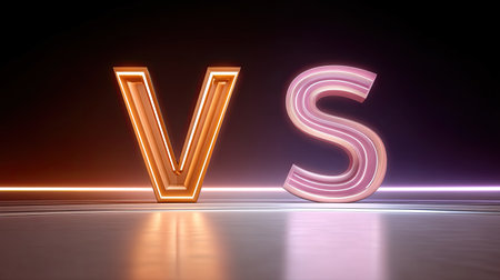 Captivating image featuring neon letters "V" and "S" in striking orange and pink hues, showcasing modern design with a vibrant, futuristic effect.の素材