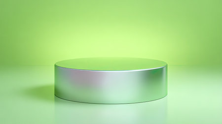 A sleek round podium set against a soft green background ideal for showcasing products, designs, and creative concepts in a modern aesthetic.の素材