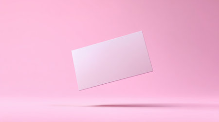 This image features a blank card floating against a soft pink background, ideal for use in advertisements, design templates, or branding projects.の素材
