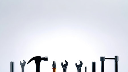 This image showcases a variety of hand tools arranged on a clean white background, ideal for highlighting equipment used in repairs and maintenance projects.の素材