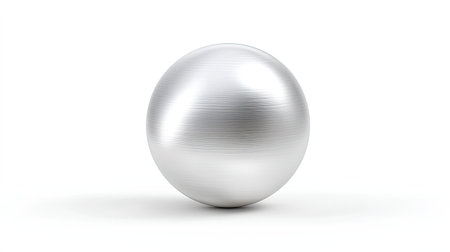 A realistic silver sphere featuring a smooth texture and reflective surface, set against a clean white background. Ideal for artistic and design projects.の素材