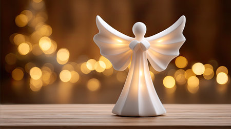 This elegant ceramic angel figurine radiates warmth and tranquility, perfect for holiday decor. It serves as a beautiful symbol of peace and spirituality.の素材