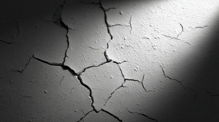 This image features a cracked surface illuminated by shadows, creating a dramatic contrast. The texture and detail provide an ideal backdrop for various creative projects.の素材