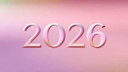 This vibrant image features the stylized number 2026, designed with a soft gradient background, capturing the essence of celebration and future aspirations.の素材