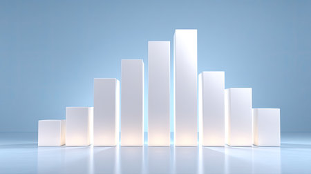 This captivating abstract design showcases a series of graphical shapes arranged harmoniously against a soft blue background, ideal for business themes.の素材