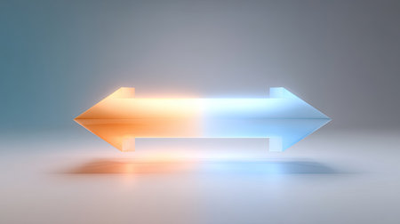 This image features futuristic transparent arrows highlighting direction, enhanced by soft lighting and a gradient background. Ideal for digital projects, it combines creativity and modern design elements.の素材