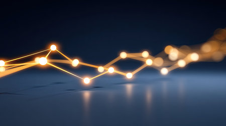 This image features glowing light trails forming abstract patterns against a dark background, evoking themes of technology, innovation, and digital creativity.の素材