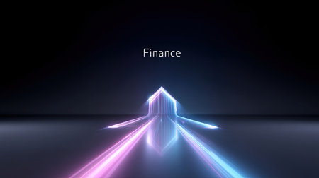 This visually striking image merges finance with futuristic design, showcasing a bright abstract home structure illuminated by vibrant light effects, symbolizing growth and innovation.の素材