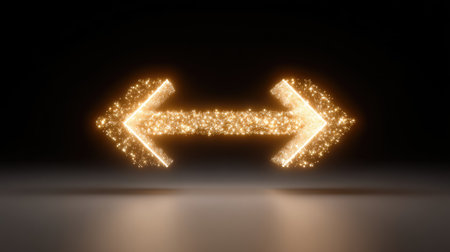 This image features sparkling golden arrows pointing in opposite directions, creating a dynamic visual effect. The dark background enhances the glittering elements, making it ideal for creative designs.の素材