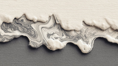 Explore this unique abstract texture featuring fluid paint in cream and gray tones, showcasing stunning organic shapes and smooth transitions ideal for creative projects.の素材