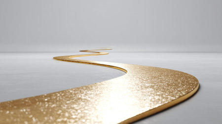 This striking image features a smooth, golden winding path against a minimalistic backdrop, symbolizing creativity and transformation in artistic design contexts.の素材