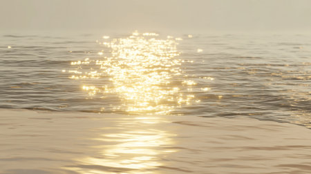 A stunning view of a tranquil ocean sunset, where shimmering reflections dance on the water surface, creating an atmosphere of peace and serene beauty at dusk.の素材