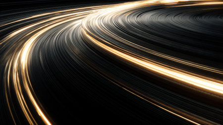Stunning abstract representation of light trails in a dark setting, showcasing smooth curves and energetic motion that evoke a sense of speed and creativity.の素材