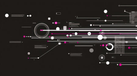 Explore a captivating abstract digital background featuring colorful circles and lines that symbolize data flow and modern technology in a stylish design.の素材