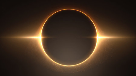 This captivating image showcases a solar eclipse with radiant golden rays emerging from a darkened circle, encapsulating the majesty of celestial events in a stunning visual.の素材