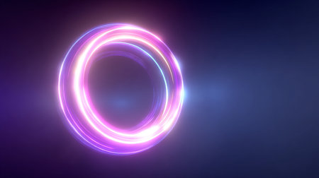 A vibrant abstract neon tunnel effect featuring concentric glowing rings in shades of pink and blue, creating mesmerizing visual experienceの素材