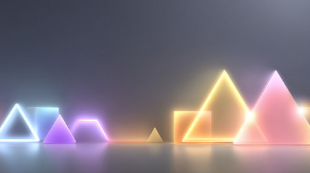 A futuristic geometric shapes illuminated with neon lights create vibrant and captivating atmosphere, perfect for festival of lights or artistic displayの素材