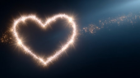 A minimalist heart outline drawn in glowing sparkles creates magical and romantic atmosphere, perfect for expressing love and affectionの素材