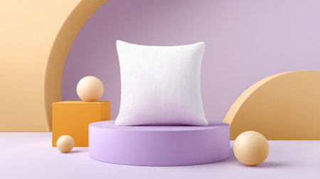 A modern clean pillow mockup with geometric positioning, featuring pastel colors and minimalist design that evokes sense of calm and styleの素材