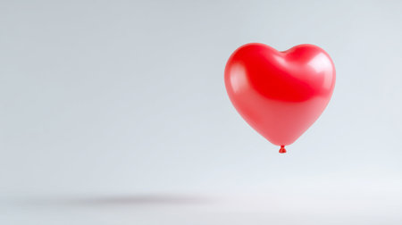 A vibrant red heart shaped balloon floats gracefully against clean white background, evoking feelings of love and joy. this simple yet striking image captures essence of celebration and affectionの素材