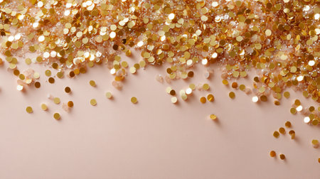 A sparkling golden confetti scattered across pastel background creates festive and joyful atmosphere, perfect for celebrations and special occasionsの素材