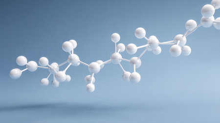 This 3D rendered image showcases a complex white molecular structure against a soft gradient background, symbolizing concepts in science and technology.の素材