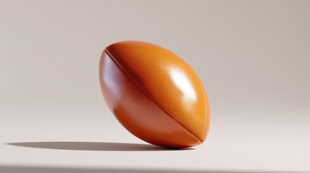 An artistic depiction of an American football resting on a smooth surface. The image showcases its unique texture and vibrant color, ideal for sports-related themes.の素材