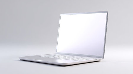 A sleek and modern laptop is showcased on a soft neutral background. This image embodies minimalism and innovation, perfect for business and technology themes.の素材