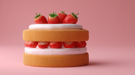 This stunning cake features fluffy sponge layers filled with smooth cream and topped with fresh strawberries, perfect for celebrations or dessert lovers.の素材