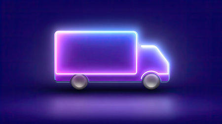 This image features a striking truck design illuminated with neon purple and blue lights against a dark background, capturing modern transportation aesthetics.の素材