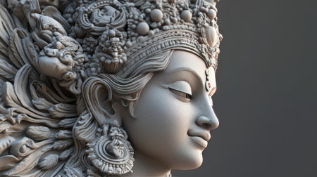 This stunning sculpture features an elegant Hindu goddess, showcasing intricate details and serene expression, perfect for art and culture enthusiasts.の素材