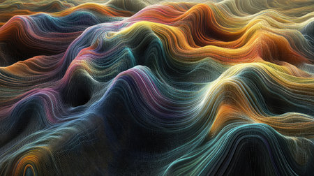 This stunning digital artwork features colorful abstract waves that create a mesmerizing visual experience. The flowing lines and smooth gradients evoke a sense of depth and dynamism.の素材