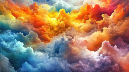 This vibrant abstract image features colorful clouds blending harmoniously in a vivid sky. A perfect backdrop for creative projects or calming decor.の素材