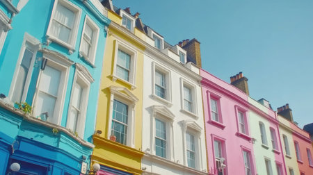 Discover the beauty of vibrant houses with colorful facades in this urban landscape. Perfect for travel, architecture, or design themes.の素材