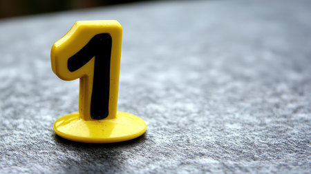 A vibrant yellow number one stands prominently on a textured gray surface, perfect for signage or decoration in various modern settings.の素材