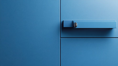 A close-up view of a modern blue cabinet featuring a sleek handle, highlighting the minimalist design and vibrant color, perfect for contemporary interiors.の素材