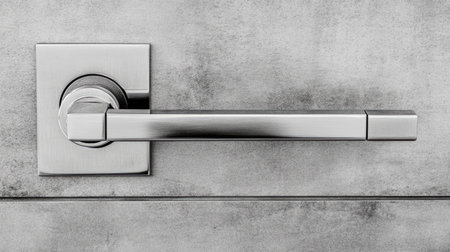 A sleek modern stainless steel door handle resting on a textured gray surface. This image showcases minimalism and functionality for interior design.の素材