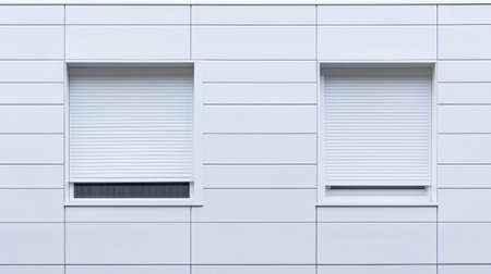 Clean and minimalist design of modern windows on a sleek white wall. This image highlights architectural aesthetics and contemporary building elements.の素材