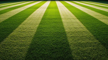 A stunning view of vibrant green turf featuring striped patterns and soft shadows. Perfect for showcasing outdoor beauty and tranquility in nature.の素材