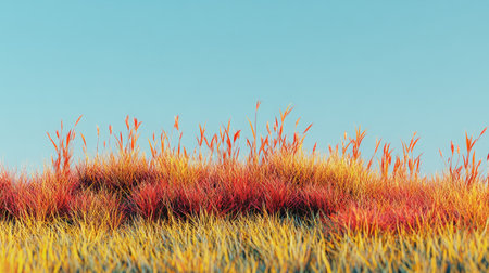 A stunning view of vibrant grasses in warm hues under a clear blue sky. This natural landscape evokes feelings of tranquility and serenity. Ideal for nature-themed projects.の素材