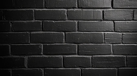 A textured black brick wall with dramatic lighting creates a striking backdrop. Ideal for capturing urban aesthetics and modern design themes.の素材