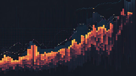 A vibrant digital financial chart showcasing data trends and market analysis. Ideal for articles related to investment, finance, and statistics.の素材