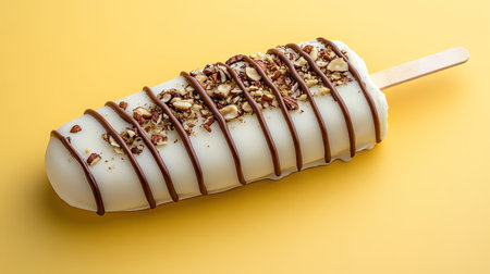 This delicious ice cream bar features creamy vanilla coated in chocolate, topped with chopped nuts, perfect for summer treats and special occasions.の素材