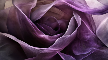 A close-up view of elegant purple fabric flowing gracefully. The delicate textures and soft layers create a dreamy and artistic feel, perfect for backgrounds or designs.の素材