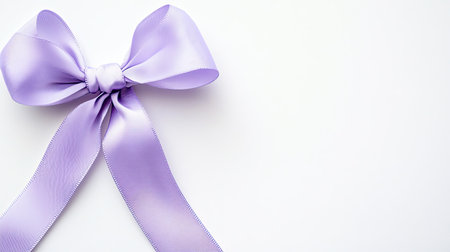 A beautiful purple ribbon bow set against a clean white background, perfect for gift wrapping or decorative accents in various projects and celebrations.の素材