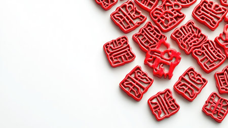 A vibrant collection of red seal stamps showcased against a clean white background. Perfect for themes of culture, tradition, and artistic expression.の素材